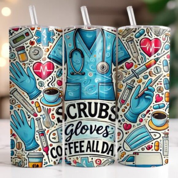 Careers Themed 20oz Sublimated Stainless Steel Tumbler with Lid & Straw - Picture 2 of 4